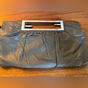 FENDI silver metal Cut out handle gray, leather bag